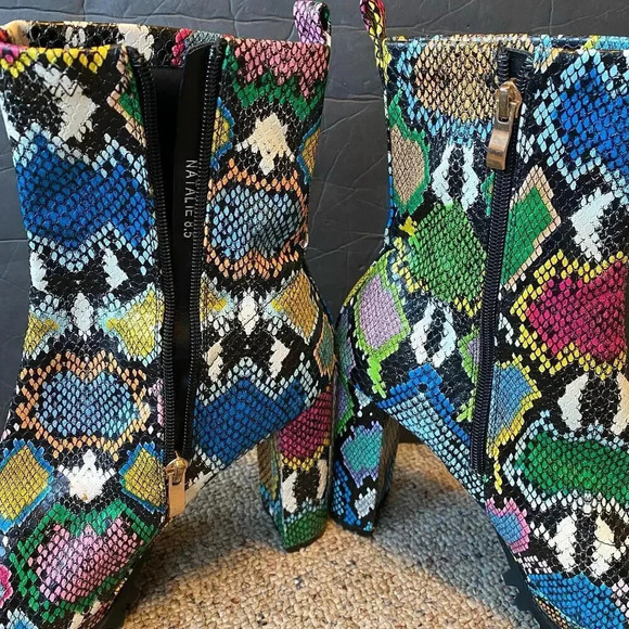 Pazzle Natalie Multicolor Snake Print High Heels Open Toe Boots Women Size 8.5 - Picture 8 of 10